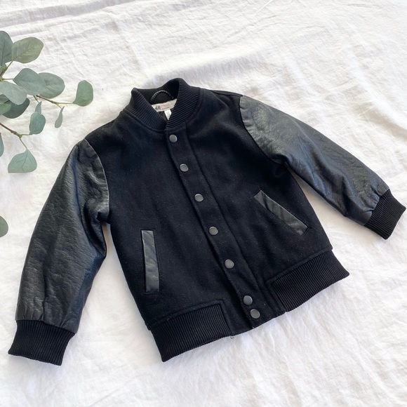 H&M Bomber Faux Leather Wool Blend Jacket - Picture 7 of 11